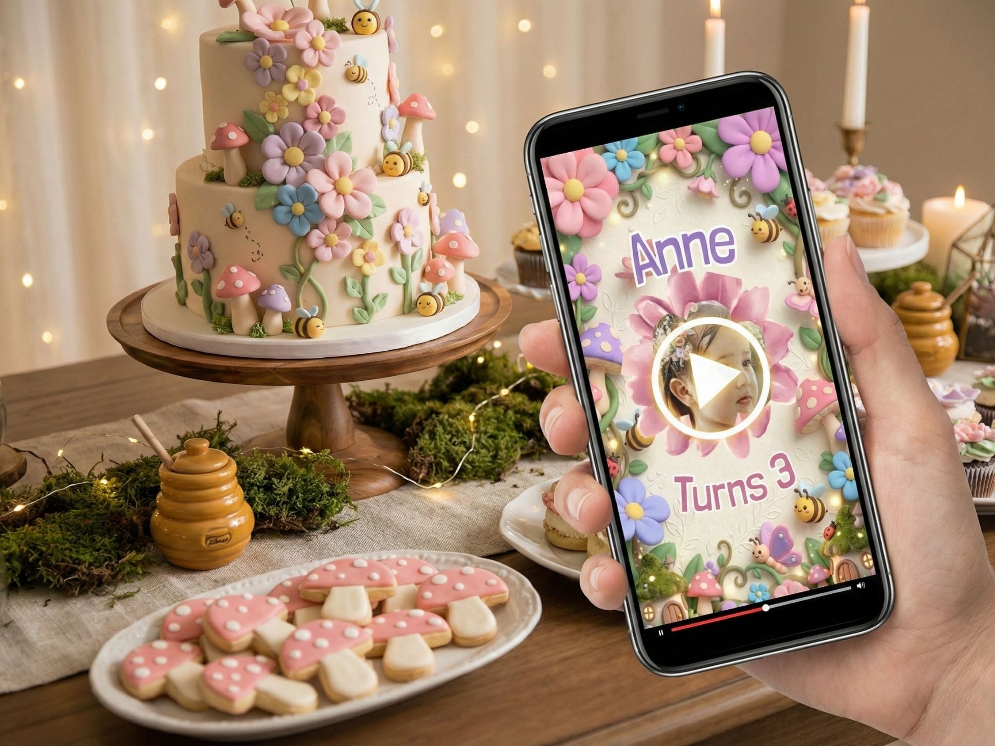 3D Garden Flowers Birthday Video Invitation – Editable Canva Template – Share video mp4 – Instant Download
