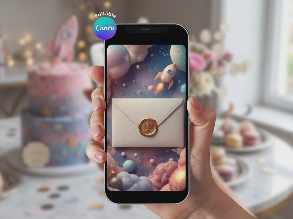 Girl Astronaut Space Birthday Video Invitation – Editable Canva Template – Share video mp4 – Instant Download