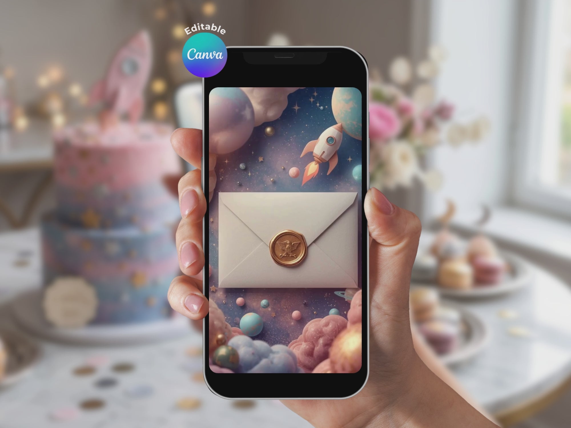 Girl Astronaut Space Birthday Video Invitation – Editable Canva Template – Share video mp4 – Instant Download