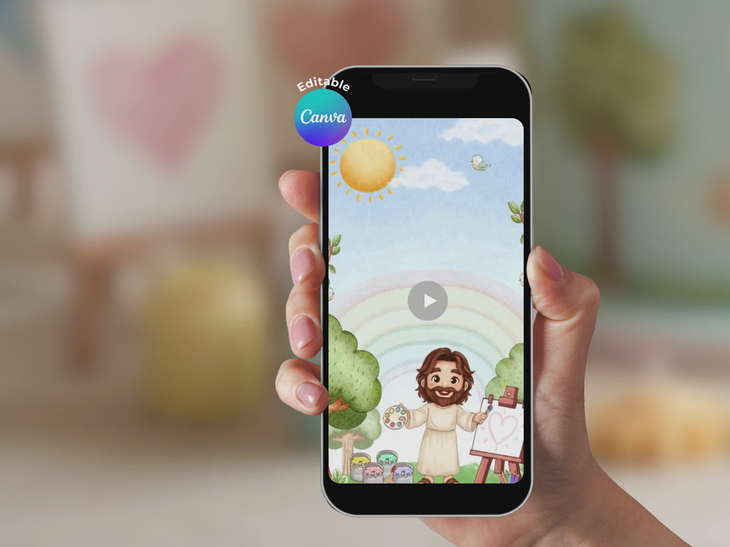 Animated Jesus Watercolor Video Invitation – Editable Canva Template – Share video mp4 – Instant Download