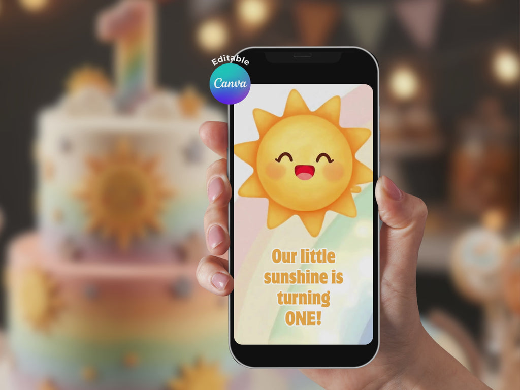 1st Birthday First Trip Around the Sun Video Invitation – Editable Canva Template – Share video mp4 – Instant Download