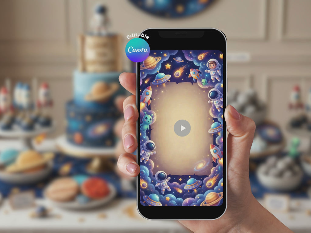 Galaxy Space Theme Birthday Video Invite – Editable Canva Template – Share video mp4 – Instant Download