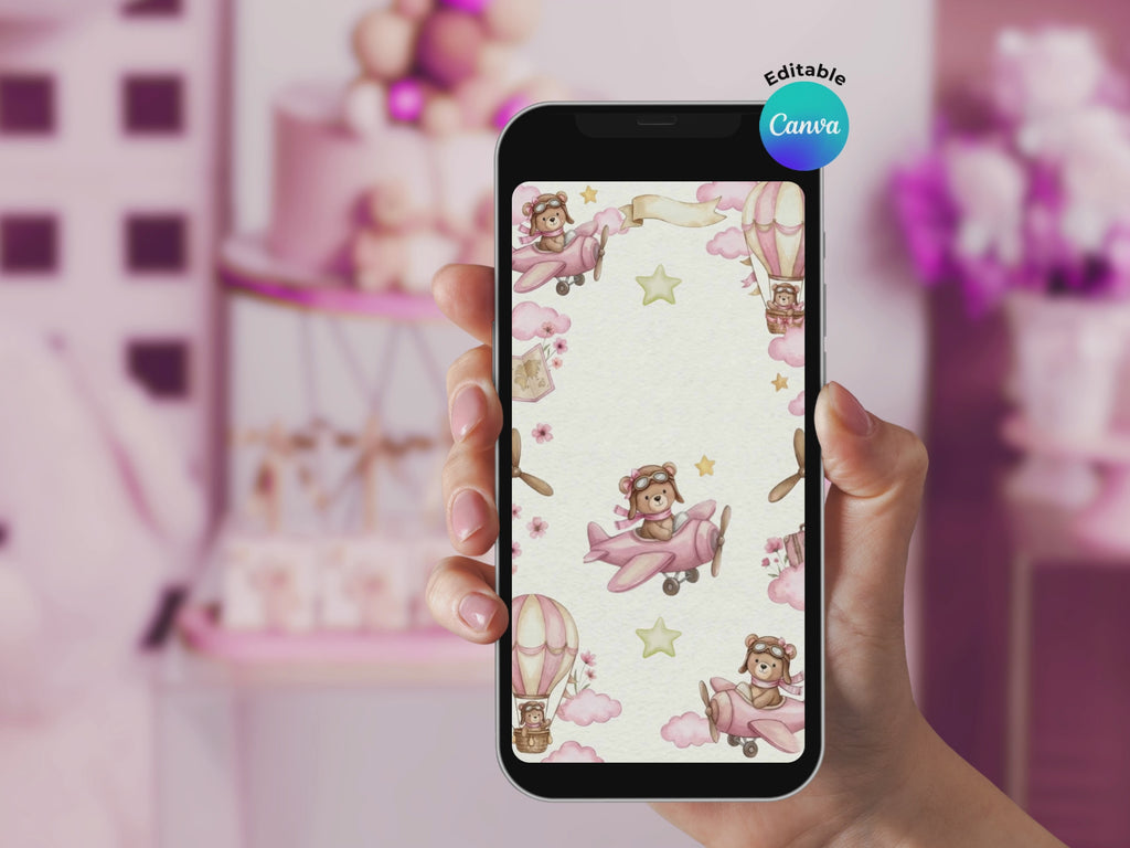 Baby Girl Watercolor Aviator Baby Shower FULL PARTY BUNDLE - Video Invite & Matching Printables