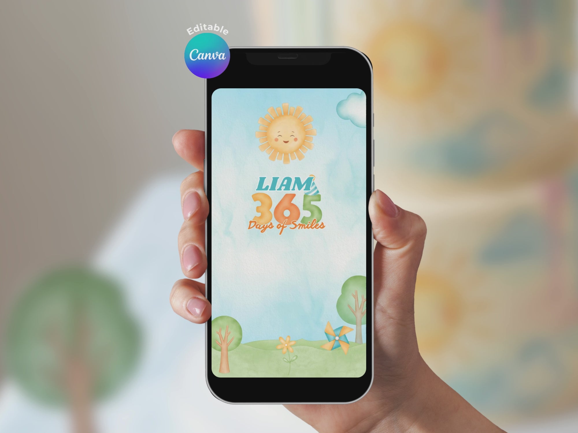 365 Days of Smiles Birthday Video Invitation – Editable Canva Template – Share video mp4 – Instant Download