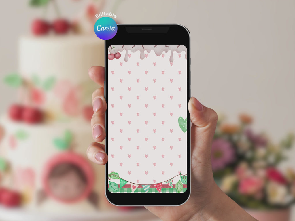 Cherry Birthday Video Invitation – Editable Canva Template – Share video mp4 – Instant Download