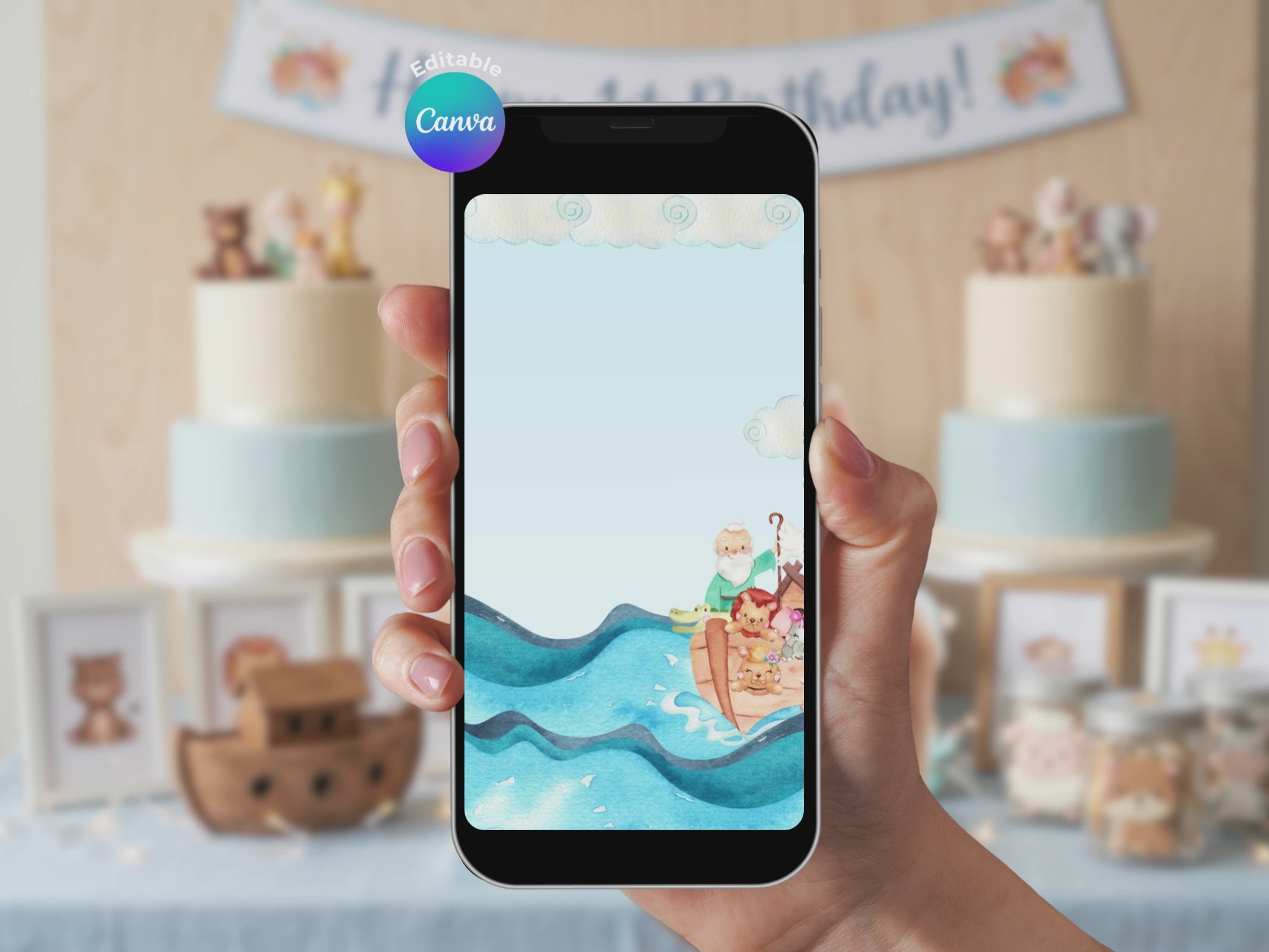 Noah’s Ark Birthday Video Invitation – Editable Canva Template
