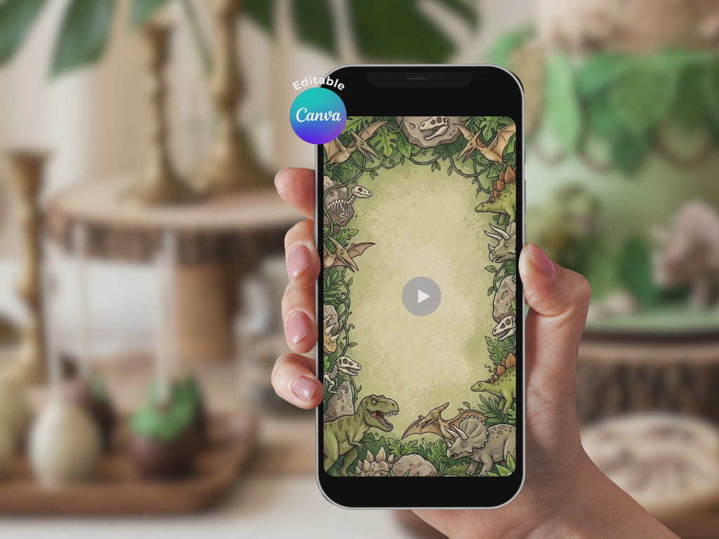 Jurassic Dinosaur Kids Birthday Video Invitation – Editable Canva Template – Share video mp4 – Instant Download