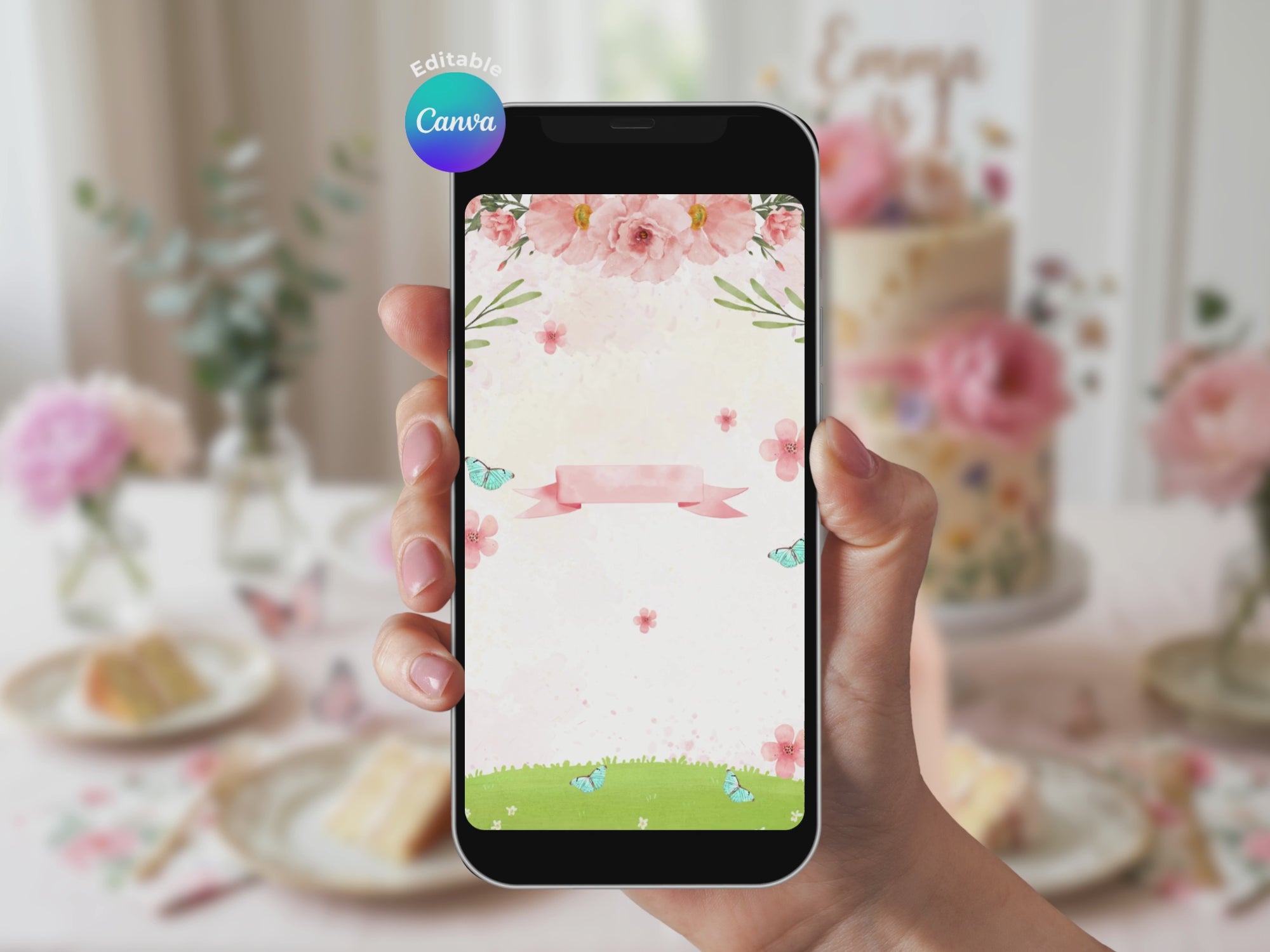 Garden Floral Birthday Video Invitation – Editable Canva Template – Share video mp4 – Instant Download