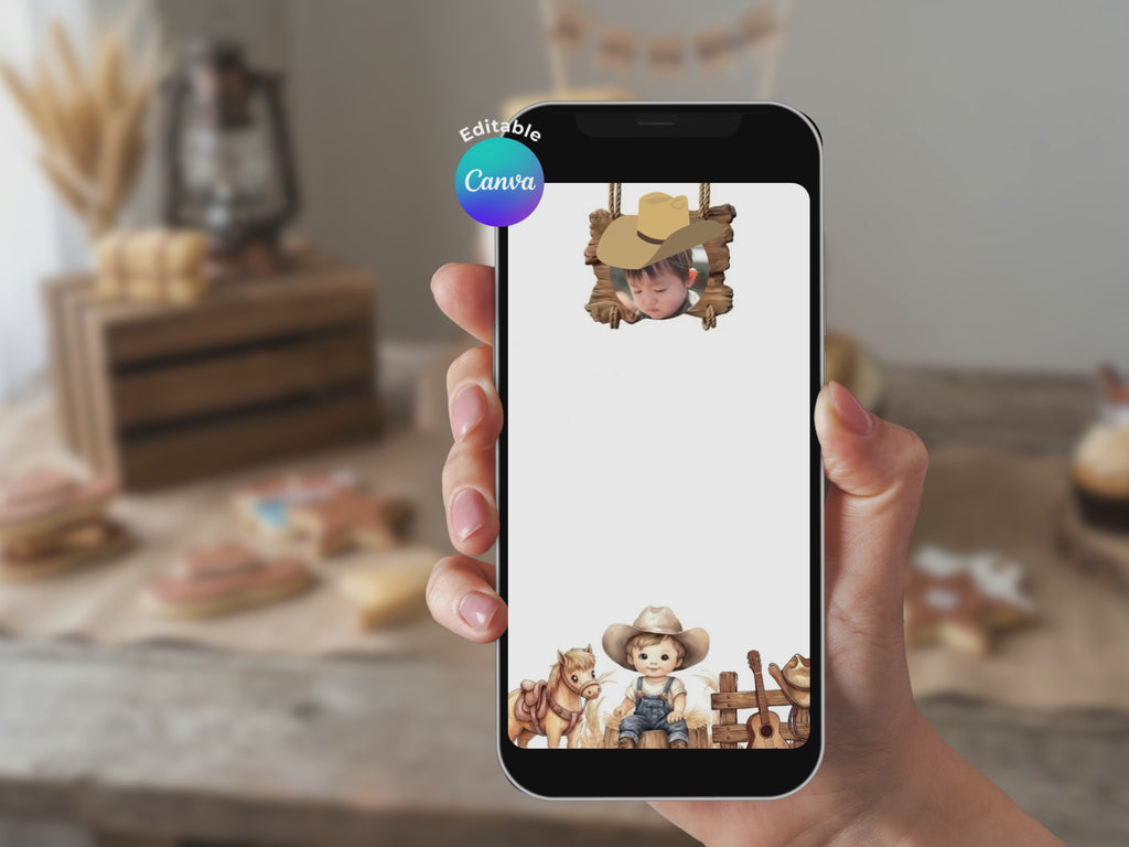 Cowboy Birthday Video Invitation Template – Editable Canva Template – Share video mp4 – Instant Download