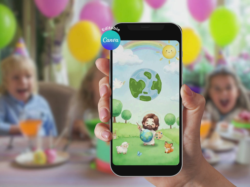 Jesus The Painter Birthday Invitation – Editable Canva Template – Share video mp4 – Instant Download